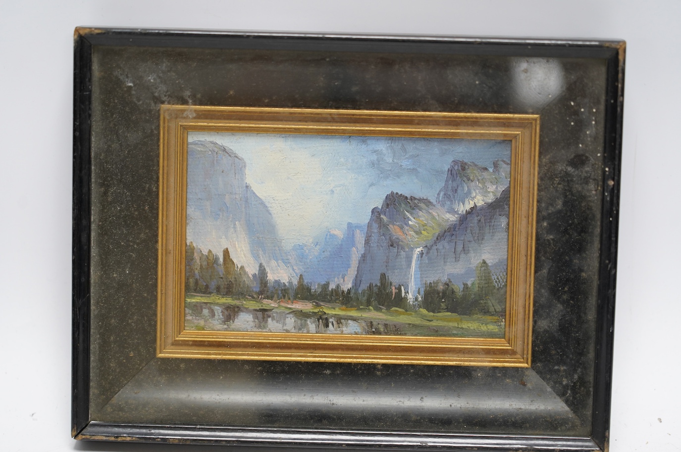 Arthur W. Best (American, 1859-1935), oil on canvas, 'Yossemite Valley, San Francisco', inscribed verso and dated 1912, 8 x 13cm. Condition - fair